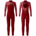 thumbnail image 1 of TiaoBug Girls Ice Skating Jumpsuit Rhinestone Mock Neck Competition Figure Skating Dancewear Burgundy 10, 1 of 7