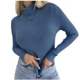 thumbnail image 1 of Dagegui Turtleneck Sweaters for Women Ribbed Knit Long Sleeve Jumper Stretchy Slim Fit Pullover Fall Tops Blue,M, 1 of 5