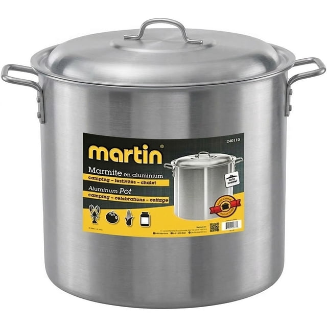 Martin Large Aluminum Stock Pot - 42 Quart (40L) Stockpot with Lid; Heavy-Duty Cookware for Commercial Kitchens and Outdoor Cooking