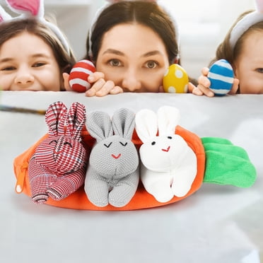 Wzzjkit Easter Decorations Easter Bunny Gift Unzipped Bunny Doll Toy 3 Bunnies in Carrot Purse - Cute Bunny Stuffed Animals Bunny Toy for Teen Girls and Boys Easter Ornaments