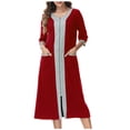thumbnail image 1 of Timegard Nuisette pour Femmes Robe à Fermeture Éclair Robe de Maison à Manches 3/4 à Blocs de Couleur Longue Tenue de Nuit avec Poches, 1 of 5