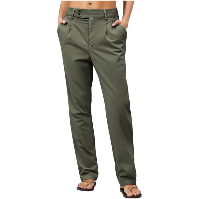 Wensltd Pantalon Cargo Décontracté à Jambe Droite Uni pour Femmes avec Poches