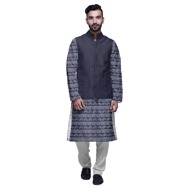 Atasi Indian Kurta Pyjama Jacket Set For Men Printed Classic Casual Clothing