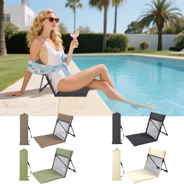 Beach Chair under $5! CQCYD Foldable Beach Mat with Backrest, Portable Outdoor Reclining Mat, Adjustable Sun Lounger for Camping, Padded Beach Chair with Carry Bag