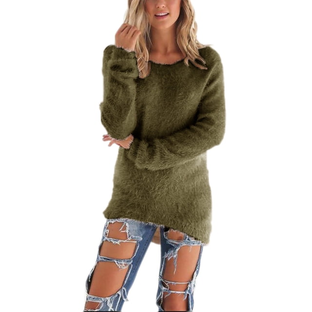 UKAP Ladies Jumper Tops Winter Warm Sweater Solid Color Pullover Baggy Loungewear Sweaters ArmyGreen M