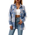 thumbnail image 2 of Women Plaid Flannel Shirt Jacket Button Down Lapel Long Sleeve Shacket Cardigan Coats Fall Spring Clothes, 2 of 7