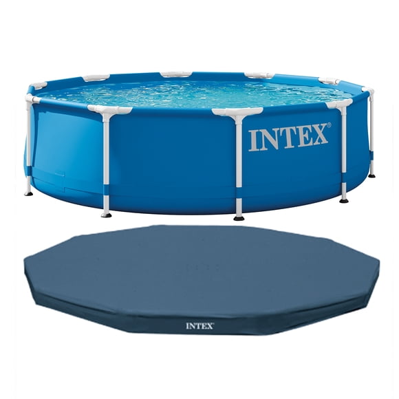 Piscine hors Terre à Cadre Métallique avec Couverture de Piscine Ronde de 10 Pieds