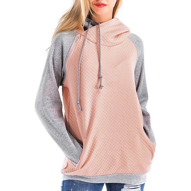 Chandail à Capuchon pour Femmes à Manches Longues, Couleur Épissée, Décontracté, avec Poches