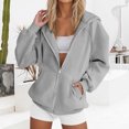 thumbnail image 4 of Mgmyaa Women's Sweatshirt Fashion Solid Color Hooded Pocket Raglan-Sleeve Long Sleeve Zip Up Jacket, 4 of 6