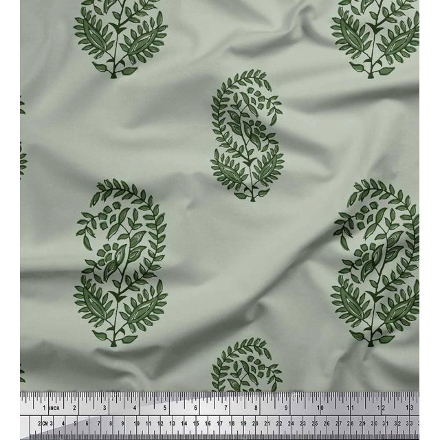 Soimoi Poly Georgette Fabric Leaves Block Decor Fabric Printed Yard 52 Inch Wide
