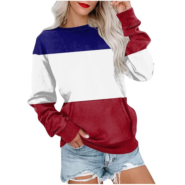 HKEJIAOI Chandails en Molleton pour Femmes Col Rond Bloc de Couleur Poids Moyen Manches Longues