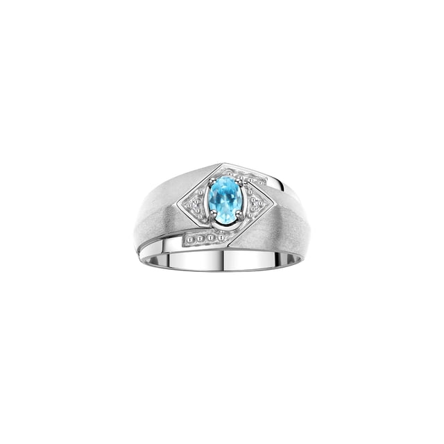 RYLOS Mens Rings Sterling Silver Ring 6X4MM Oval Shape Gemstone & Diamond Ring Blue Topaz December Birthstone Rings For Man Silver Rings, Size 13
