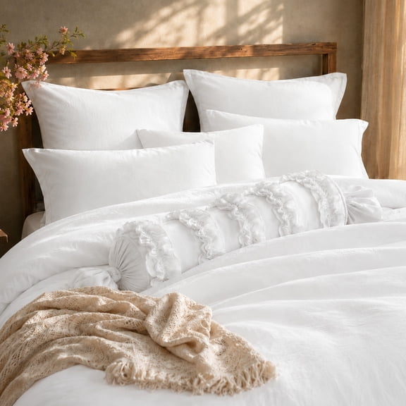 Swift Home Ensemble housse de couette ultra douce prélavée à texture froissée, unie, Blanc, Très grand lit