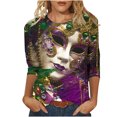thumbnail image 1 of Penkiiy Blouse de Carnaval pour Femmes Mardi Gras Mode Imprimé Décontracté Col Rond Manches 3/4 T-shirt Blouse TG Multicolore, 1 of 5