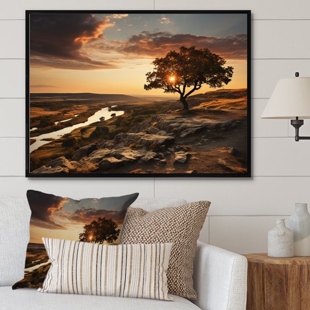 Designart Large Sky framed wall Art, Brown Sky Photo euphony , sky framed wall art decor, Multi-Color Traditional black framed wall art, 44x34 inches black frame