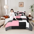 thumbnail image 4 of Erosebridal Pink Geometric Comforter Sets, Chic Rectangle Comforters & Duvets, Modern Fashion Reversible Bedding Comforter Set, Super Cozy Room Decorative, 2-Piece, 4 of 8