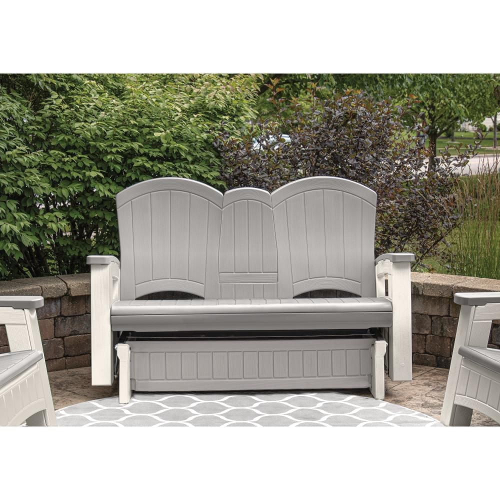 Chaise berçante Adirondack Suncast avec console, en résine et acier durables, siège d’extérieur – gris colombe