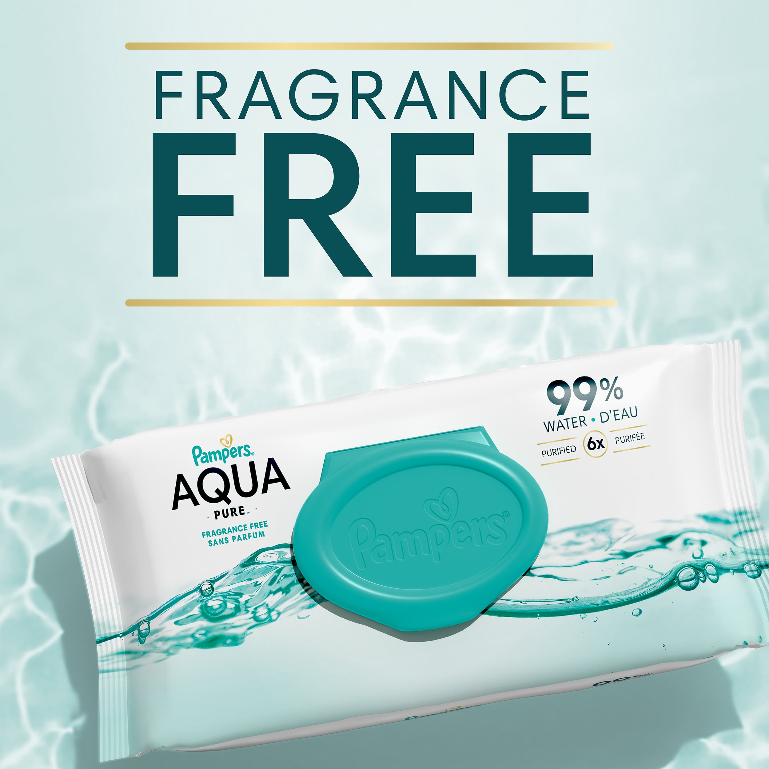 Lingettes pour bébés Pampers Aqua Pure, 99 % d’eau, sans parfum, non parfumées, à base d’eau, lingettes pour bébés à usage multiple, total de 112 lingettes pour bébés (2X emballages rabattables)