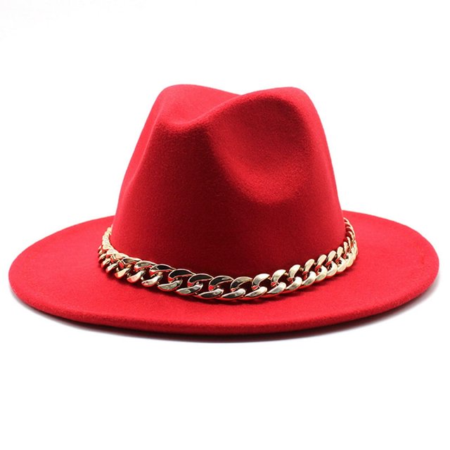 MesaSe Hat Big Chain Wide Brim Autumn Winter Sun Protection All Match Felt Cap for Daily Wear