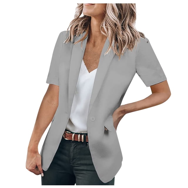 TIMIFIS Blazer Cardigan for Women Short Sleeve Open Front Cardigan Solid Color Jacket Work Office Blazer Outfall Business Clothes