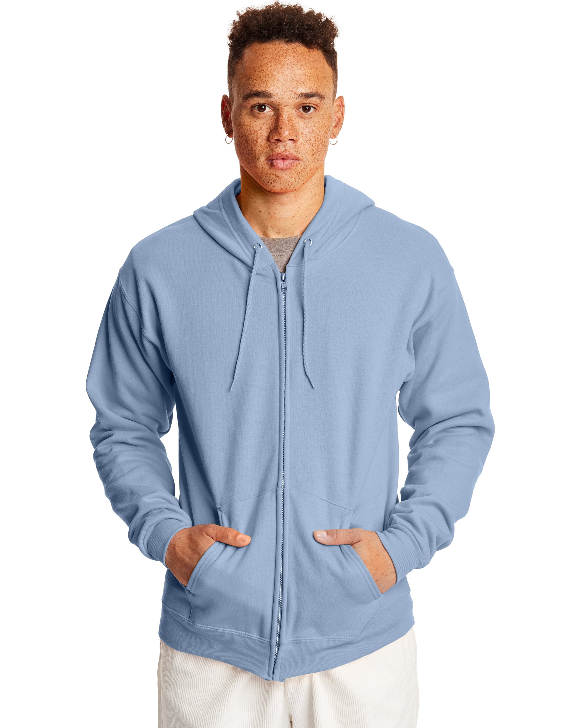 Hanes Mens ComfortBlend EcoSmart Full Zip Hoodie, XL, Light Blue