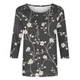 thumbnail image 5 of HKEJIAOI T-Shirts à Manches 3/4 pour Femmes à Imprimé Floral, Col Rond, Coupe Ample, T-Shirts Décontractés Mode, Chandails à Enfiler, Gris-D TG, 5 of 5