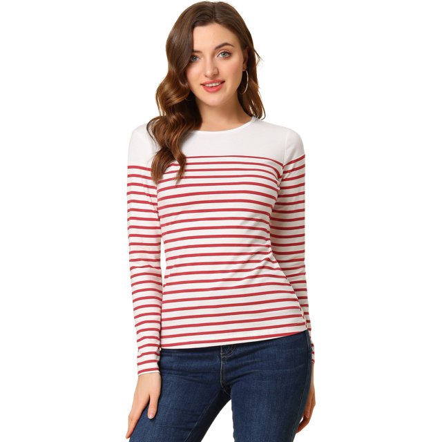 INSPIRE CHIC Blouse pour Femme à Rayures à Blocs de Couleur à Manches Longues T-Shirt Décontracté TG Blanc Rouge