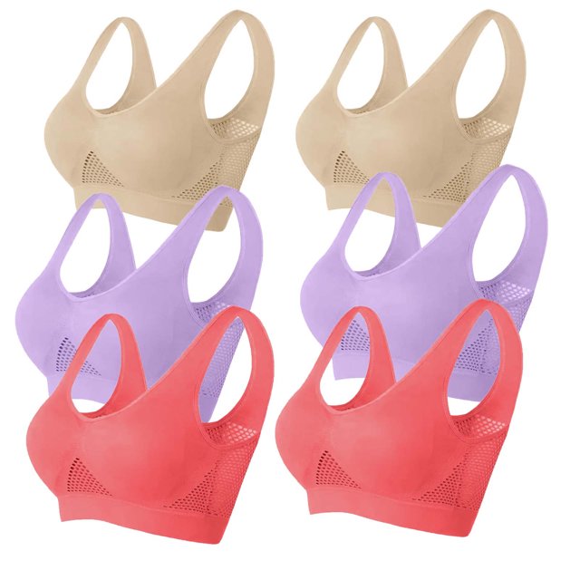 Timegard 6pc Sports Bras for Women Plus Size High Support Wireless Breathable Mesh Workout Running Bras