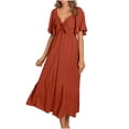 thumbnail image 2 of LOVZFMLL Women Fashion Summer-Neck Short Sleeve Solid Waist Dresses Red M, 2 of 9