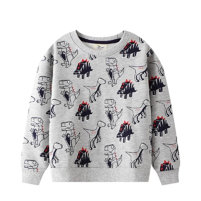 Toddler Boy Crewneck Sweatshirt Spring Cartoon Dinosaur Simple Kid Long-Sleeved for 2-7T