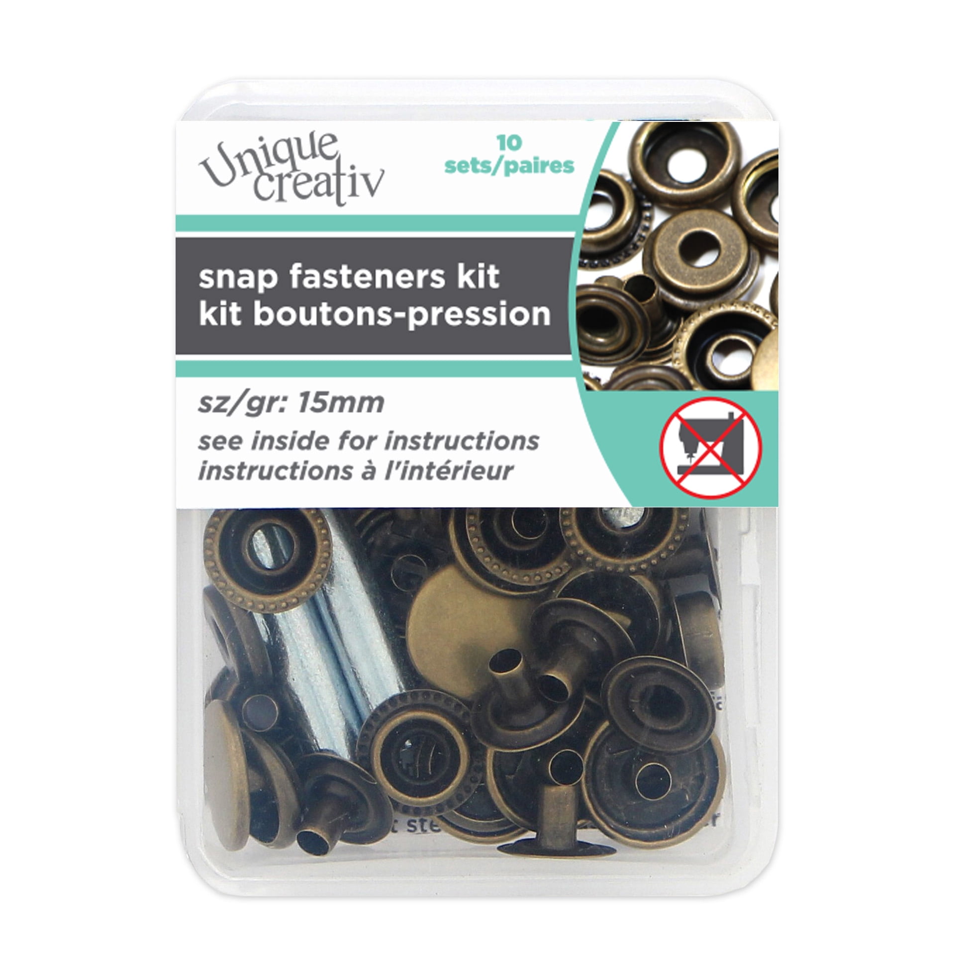 UNIQUE CREATIV Gold Snap Fastener Kit, 15 mm (0.59 in)