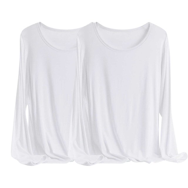 MeetoTime 2 Pcs Hauts à Manches Longues pour Femmes T-Shirt Basique Col Rond Doux Grande Taille T-Shirts Confortables X-6X