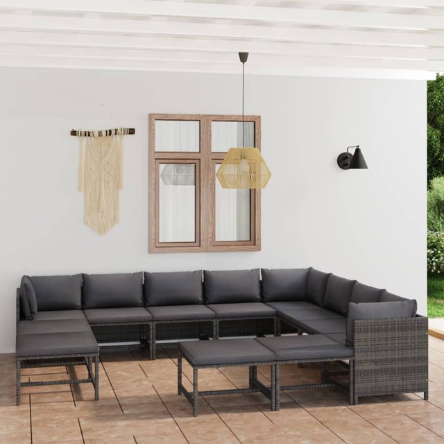 vidaXL 12 Piece Garden Lounge Set with Cushions Poly Rattan Grey