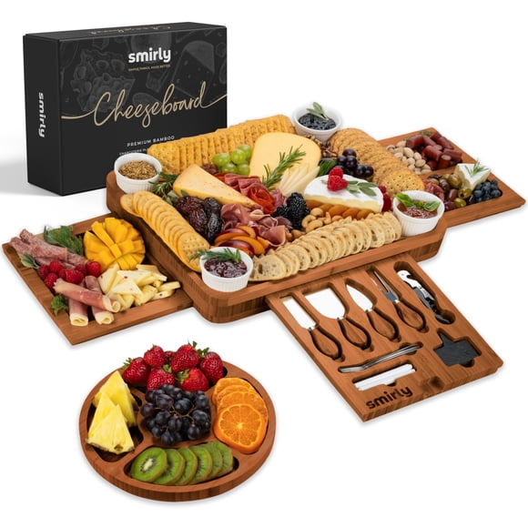 SMIRLY Charcuterie Boards Set - Large Bamboo Cheese Board Set - House Warming Gifts New Home, Wedding Gift for Couple, Bridal Shower Gift, Birthday G