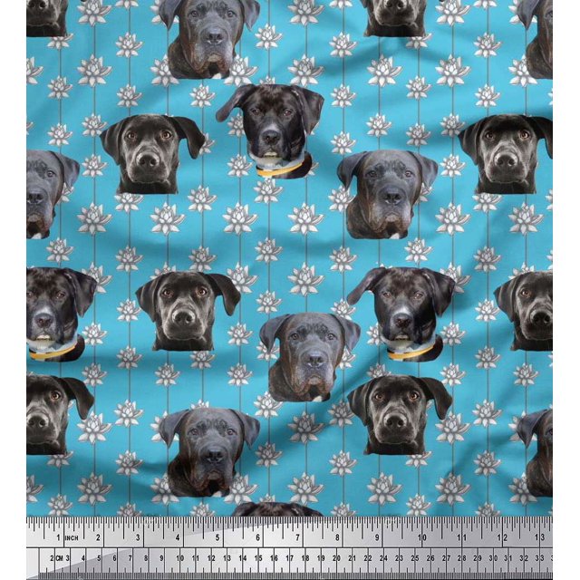 Soimoi Poly Georgette Fabric Lotus & Dog Face Print Fabric by The Yard 42 Inch Wide