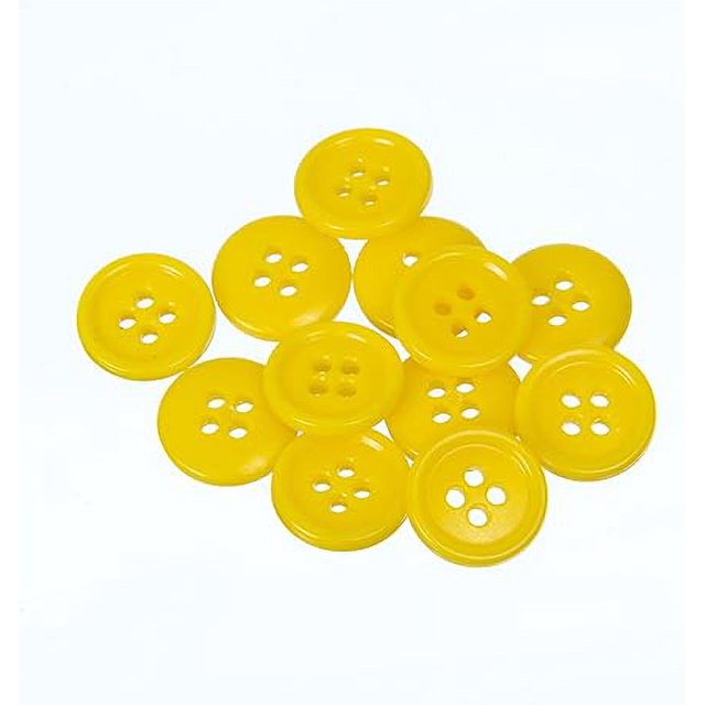 Mibo 12 Pcs Rond en Mélamine Buttons avec Rebord - 24 L (15 mm) - 4 Trous - Jaune
