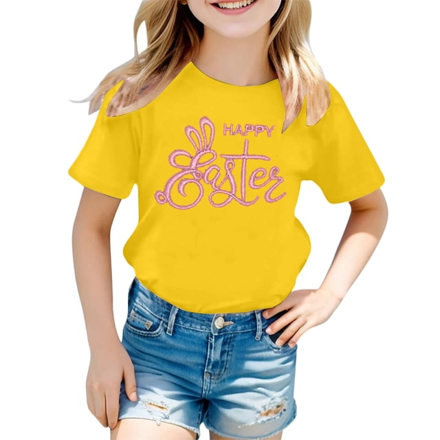 FhsagQ le 7 Juillet T-Shirt Décontracté pour Enfants à Imprimé Mode Col Rond Manches Courtes T-Shirt Filles Printemps le 7 Juillet T-Shirts Taille 6X-7 Printemps Fille T-Shirts d'Été Taille 6-7 Jaune 6-7 Ans