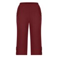 thumbnail image 4 of VEKDONE Womens Cotton Linen Capris Pants Wine L, 4 of 6