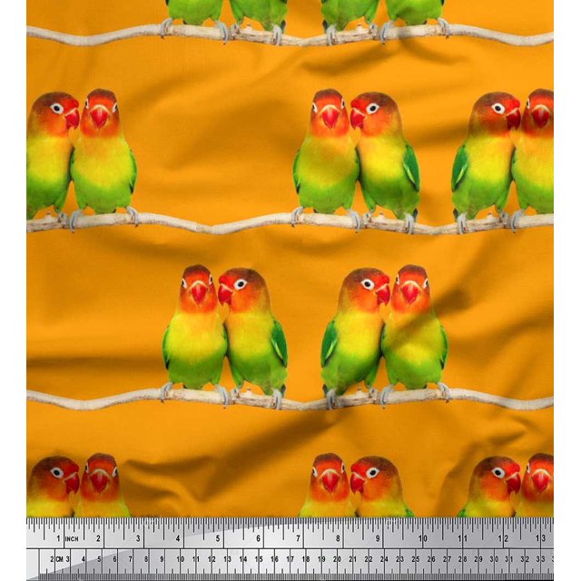 Soimoi Rayon Fabric Branch & Colorful Parrot Bird Fabric Prints by Yard 42 Inch Wide
