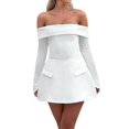 thumbnail image 1 of Robe Mini pour Femmes à Épaules Dénudées à Manches Longues Robe Trapèze Courte Robes Formelles Tenue de Fête Boîte de Nuit Blanc m, 1 of 8
