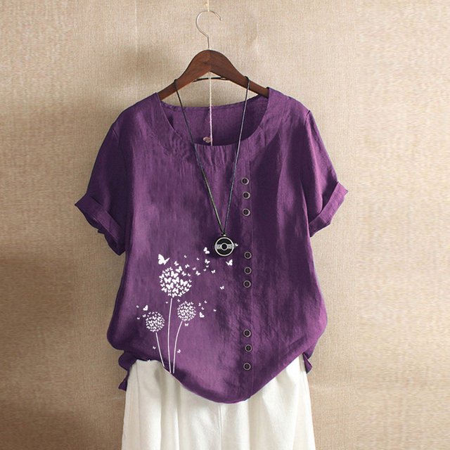 Babysbule Hauts pour Femmes Liquidation Mode Femmes Été Ample Imprimé T-Shirt à Col Rond Manches Courtes Blouse Décontractée Hauts