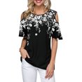 thumbnail image 1 of DYMADE Women Round Neck Off Shoulder Short Sleeve Floral Casual Top, 1 of 3