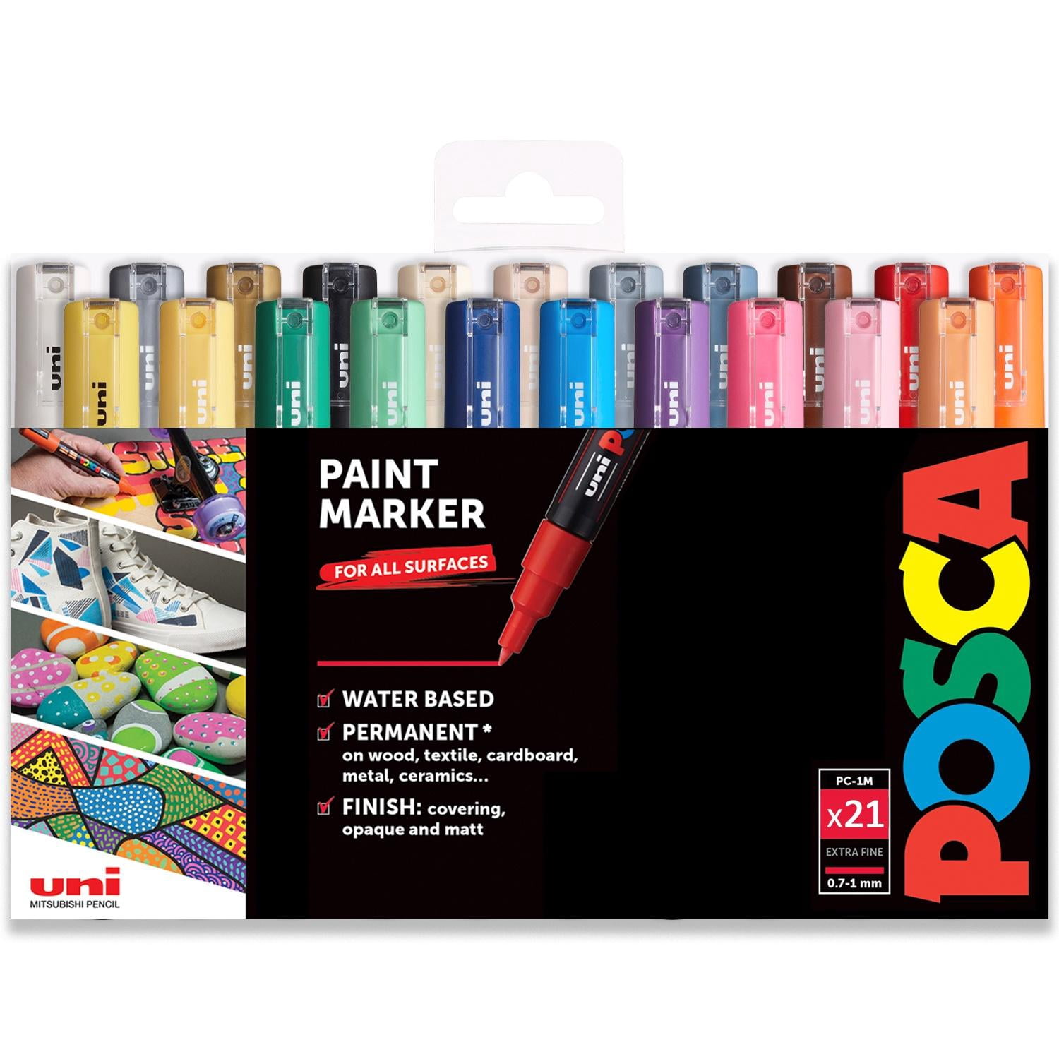 POSCA PC-1M Paint Marker Art Pens - 0.7mm - Pack of 21 Colors in Wallet