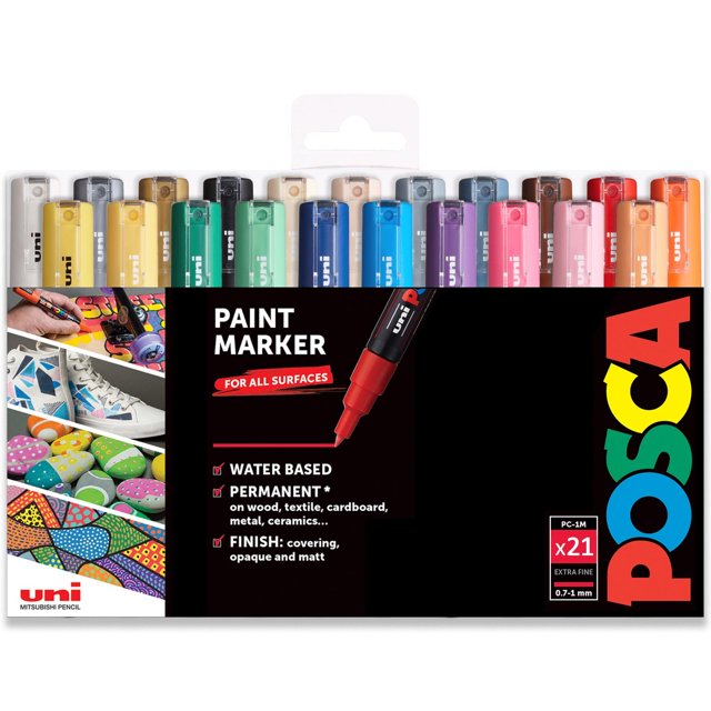 POSCA PC-1M Paint Marker Art Pens - 0.7mm - Pack of 21 Colors in Wallet