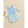 thumbnail image 2 of EYIIYE Kids Toddler Girls Summer Casual Shorts Sets 0 3M 6M 12M 18M Infant Baby Sleeveless Jumpsuits Solid Color Ribbed Rompers Daisy Print Shorts Heate Comfy Clothes Sets for Daily Vacation, 2 of 7
