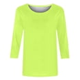 thumbnail image 5 of Hauts pour Femmes à Manches 3/4 T-shirt Uni de Mode pour Femmes Blouse Mi-Longue à Manches 3/4 Col Rond Hauts Décontractés Hauts pour Femmes à Manches 3/4 en Liquidation, 5 of 5