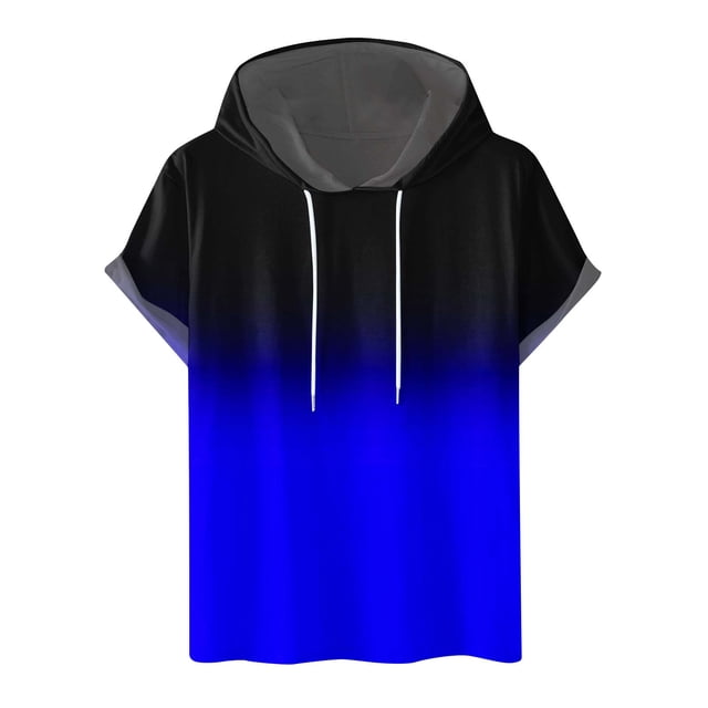 Besolor Mens Casual Hooded Tops Gradient Drawstring Short Sleeve Shirts Sports ness Pullover Summer Blouse