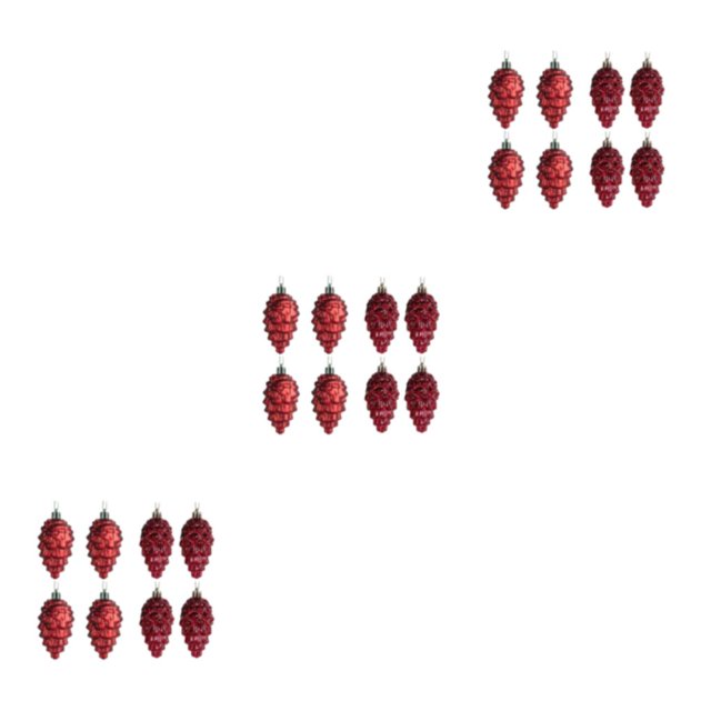 Decodeary 8pack/lot Thoughtful Presents Plastic Pine Cone Decorations For Christmas Tree ABS Plastic Pine Tree Hanging Wine Red 3Set