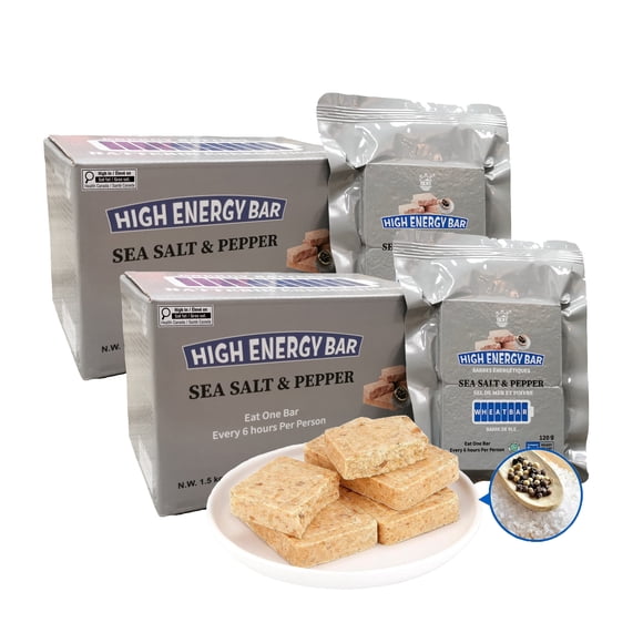 BDH Emergency Food Ration Sea Salt & Pepper Compressed Biscuits 2x6600Calorie | 2.88kg/2box*12bags 20-year shelf-life High Energy Bar Survival Food MRE Compact Packaging Emergency Food Supply