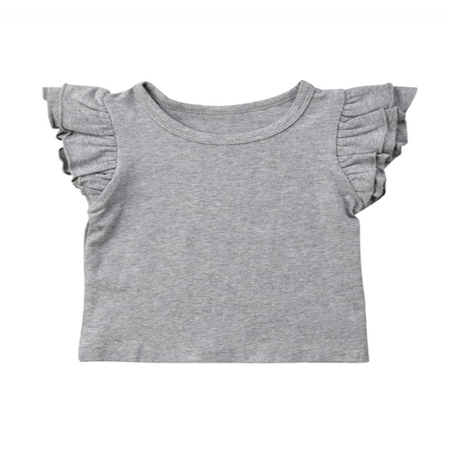 CNKOO Été Bébé Fille Manches Courtes T-Shirt en Coton à Volants Hauts à Col Rond